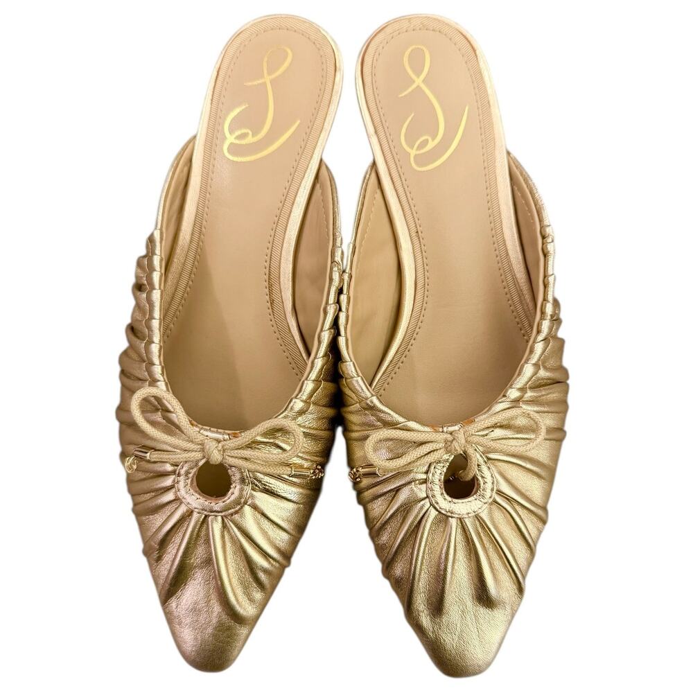 Sam Edelman Gold Pointed-Toe Slip-On Flats with Bow